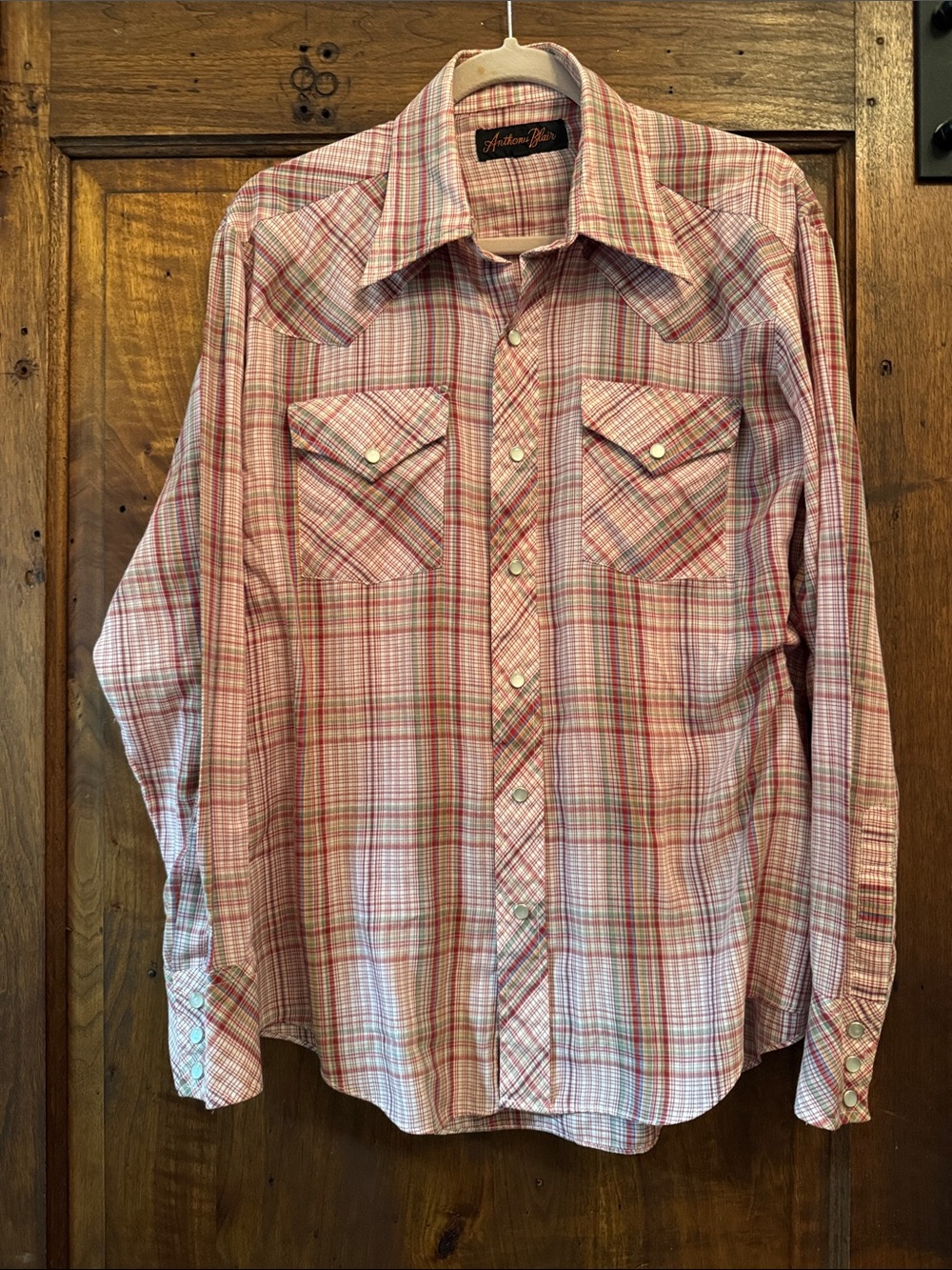 Vintage Anthony Blair Red and White Plaid Long-Sleeve Casual Button-Down Shirt
